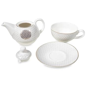 Preview: Teetasse mit Kanne aus Bone China-Porzellan