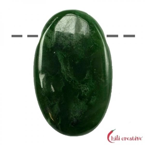 Linsenstein Nephrit – gebohrt, ca- 4cm mit Lederband