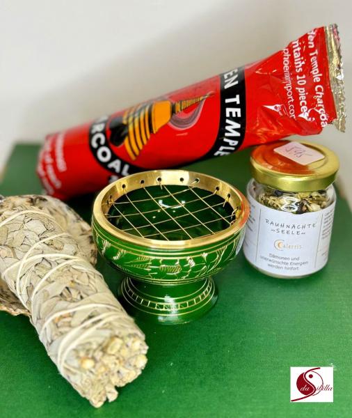 Rauhnachts Paket 4 - 4tlg Räucher SET –Rauhnächte Seele – Räuchergefäß – Salbei - Kohle