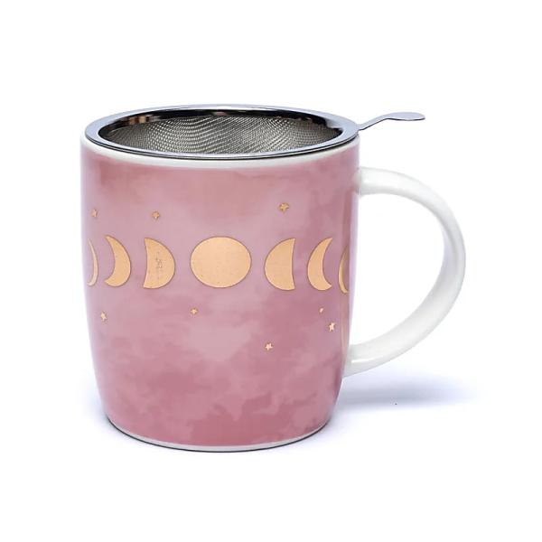 Teetasse mit Sieb „Mondphasen“ aus Bone China Porzellan